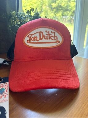 NWT Von Dutch Orange Velvet Trucker Hat | Black Mesh Snapback | Y2K Unisex Cap